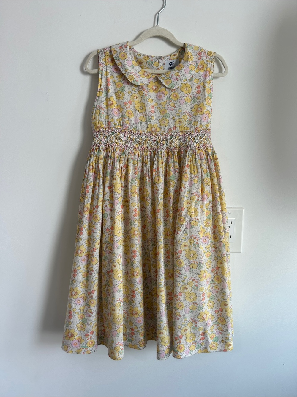 Girls Liberty fabric Yellow Floral Smocked Dress with Peter Pan Collar